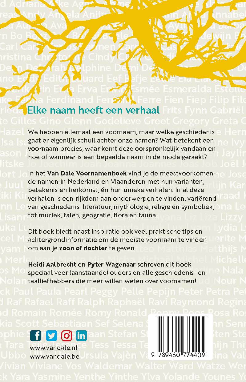 Achterzijde van het boek 'Van Dale Voornamenboek'