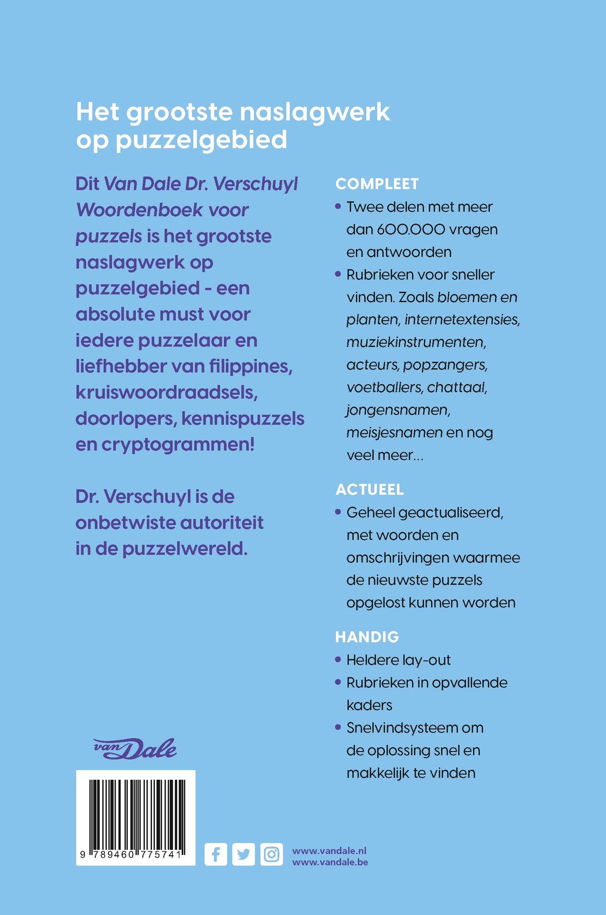 Achterzijde van het boek 'Van Dale Dr. Verschuyl Woordenboek voor Puzzels - extra groot'