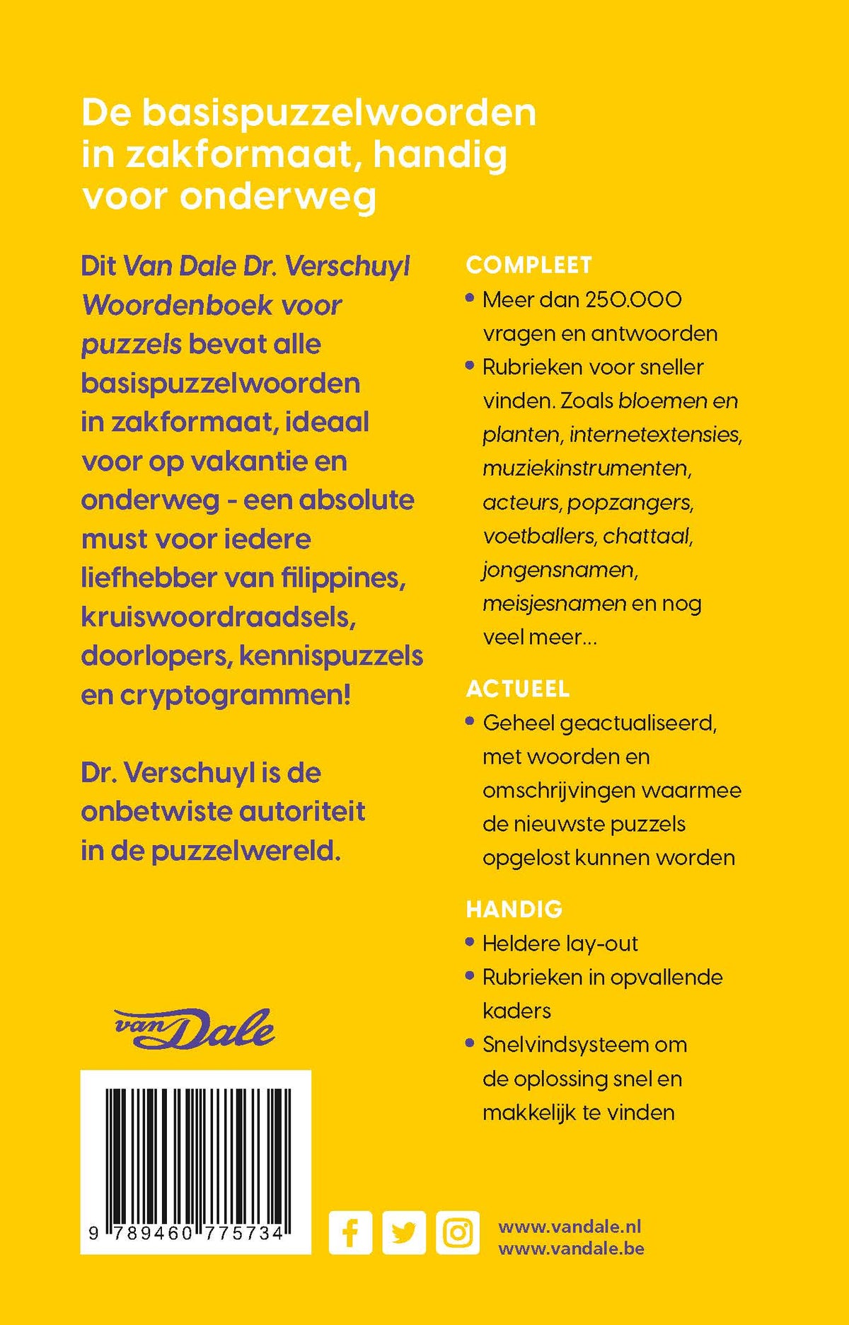Achterzijde van het boek 'Van Dale Dr. Verschuyl Woordenboek voor puzzels - klein'