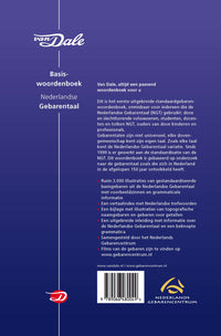 Achterzijde van het boek 'Van Dale Basiswoordenboek Nederlandse gebarentaal'