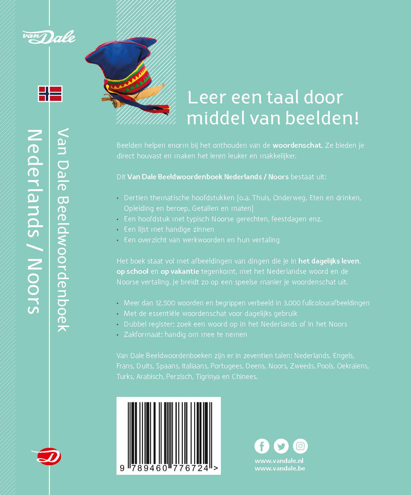 Achterzijde van het boek 'Van Dale Beeldwoordenboek Nederlands-Noors'