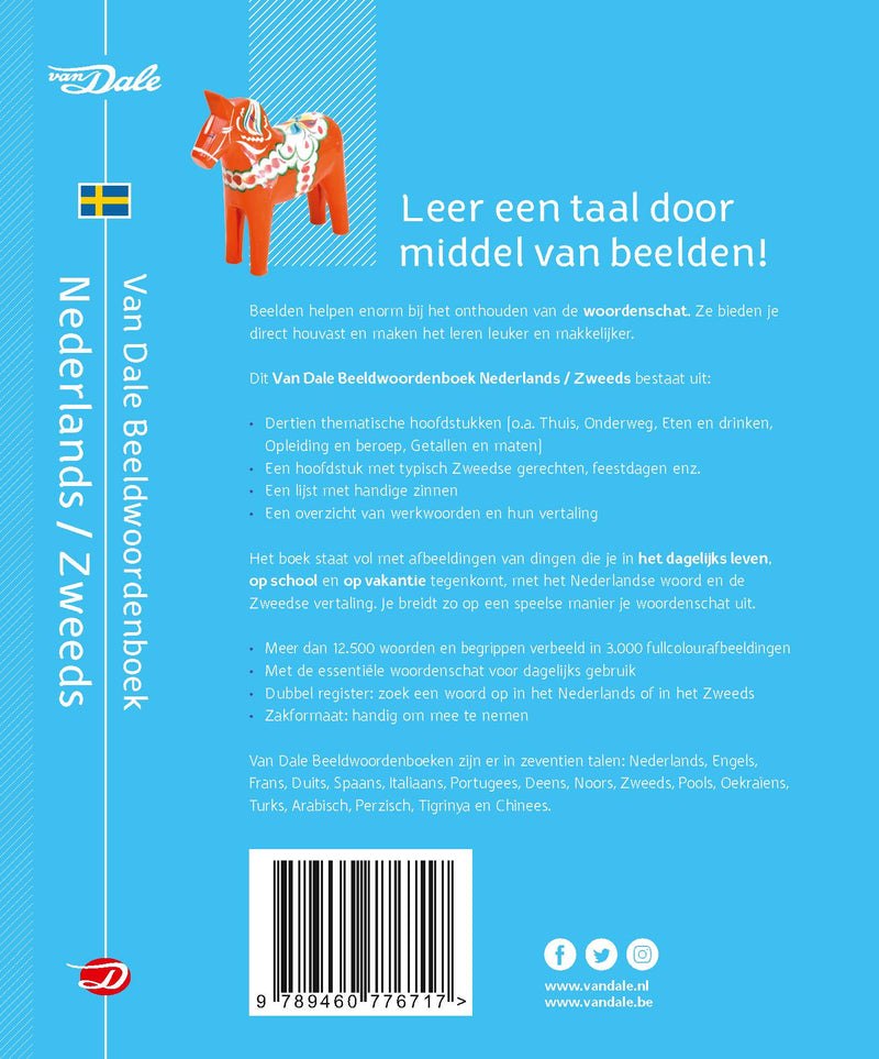 Achterzijde van het boek 'Van Dale Beeldwoordenboek Nederlands-Zweeds'