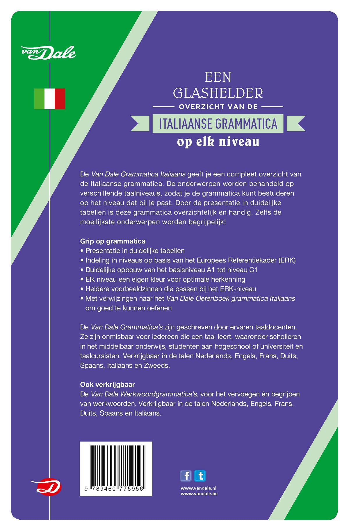 Achterzijde van het boek 'Van Dale Grammatica Italiaans'