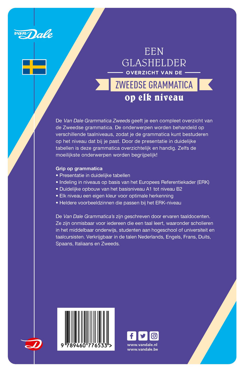 Achterzijde van het boek 'Van Dale Grammatica Zweeds' 