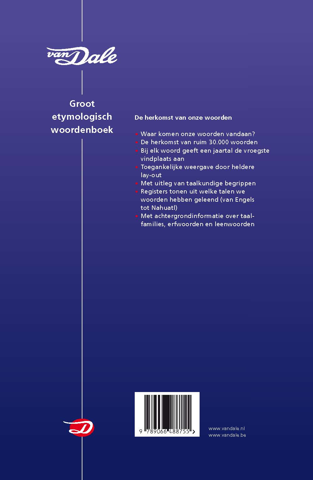 Achterzijde van het boek 'Van Dale Groot etymologisch woordenboek'