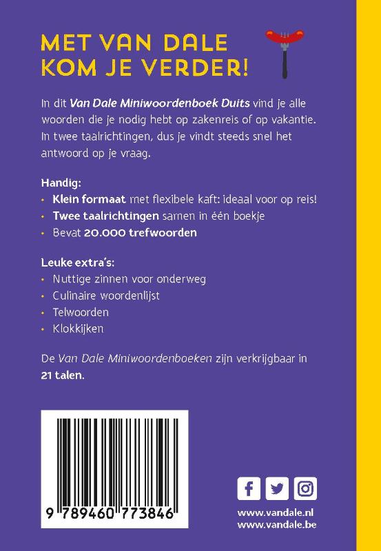 Achterzijde van het boek 'Van Dale Miniwoordenboek Duits'