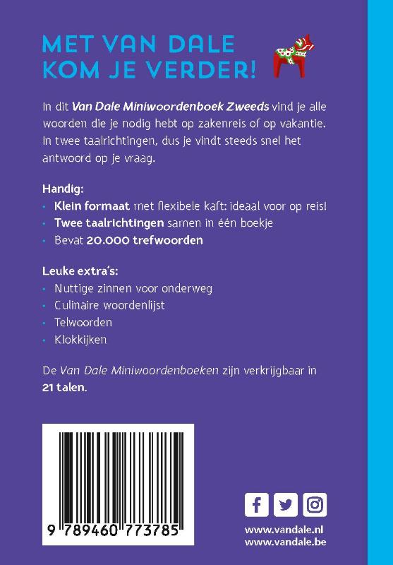 Achterzijde van het boek 'Van Dale Miniwoordenboek Zweeds'