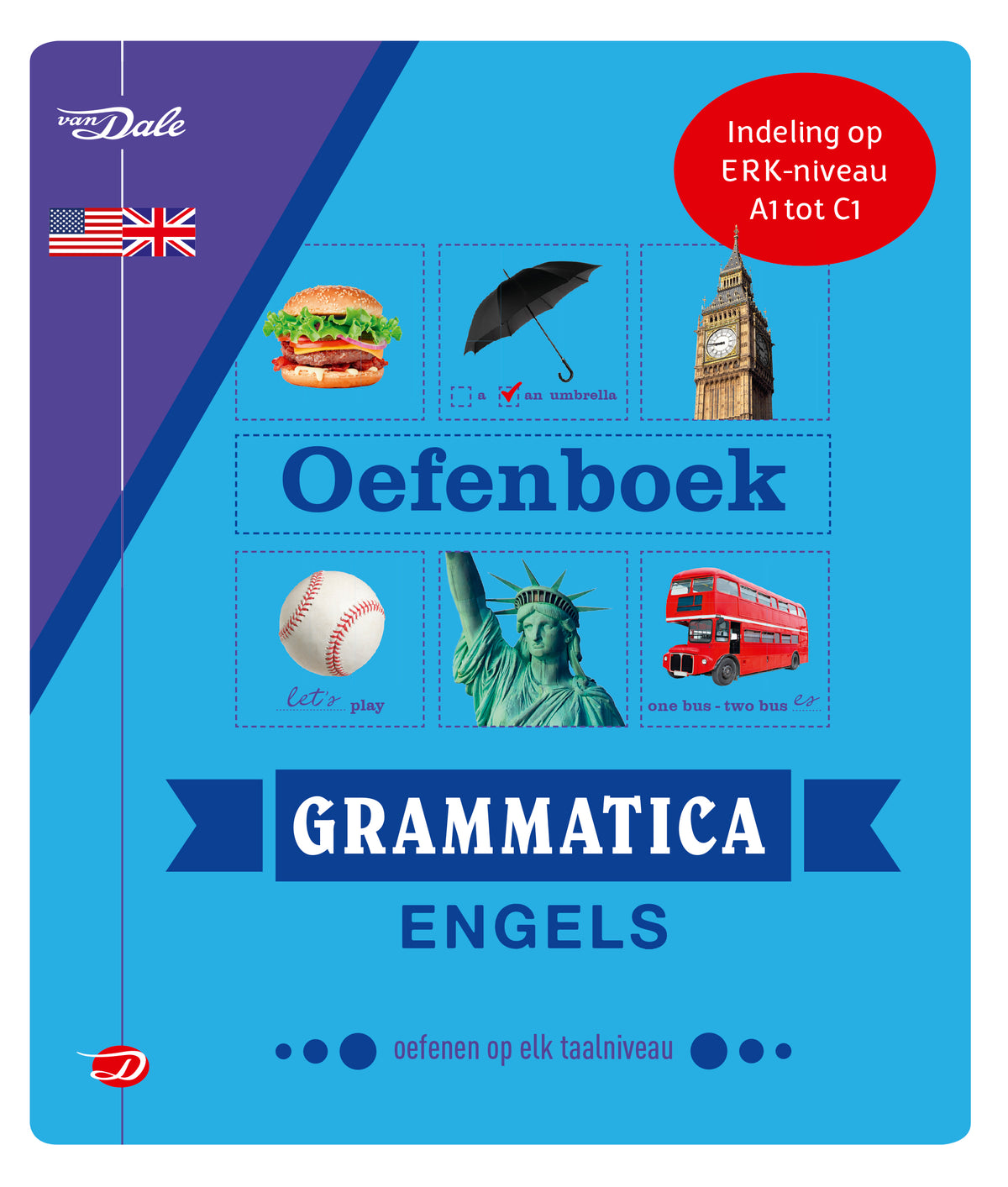 Voorzijde van het boek 'Van Dale Oefenboek grammatica Engels'