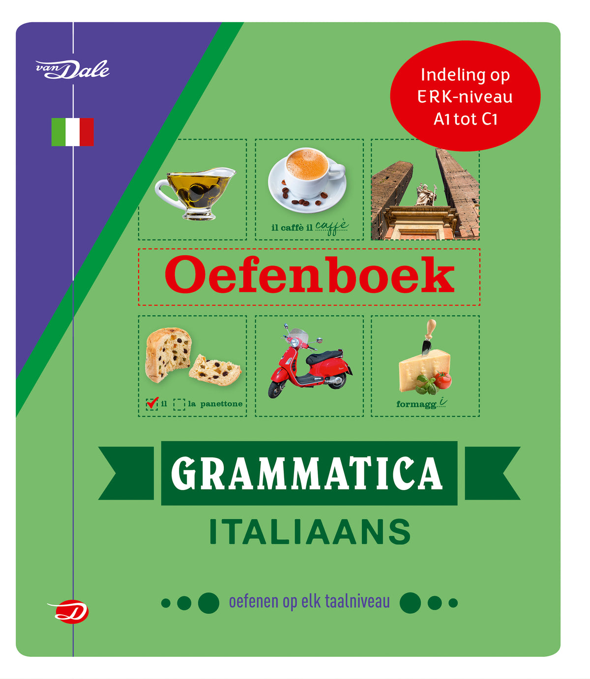 Voorzijde van het boek 'Van Dale Oefenboek grammatica Italiaans'