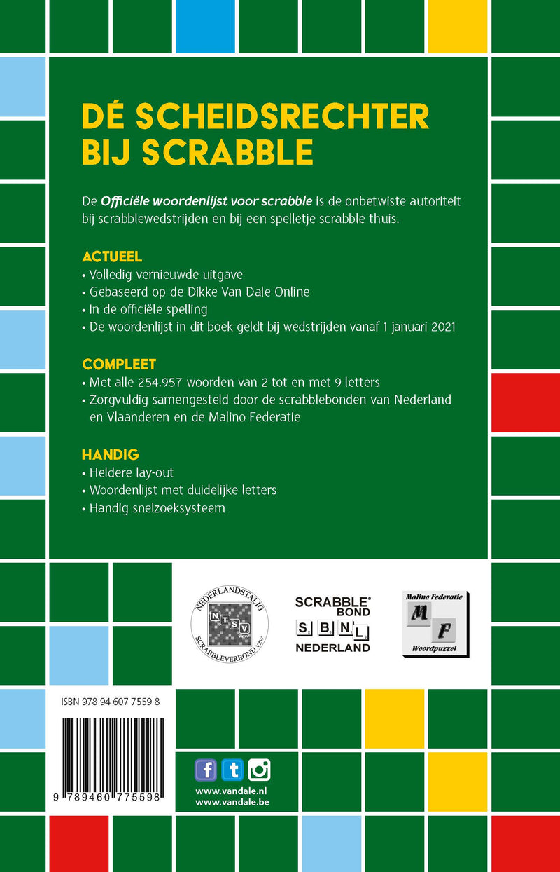 Achterzijde van het boek 'Officiële woordenlijst voor Scrabble'