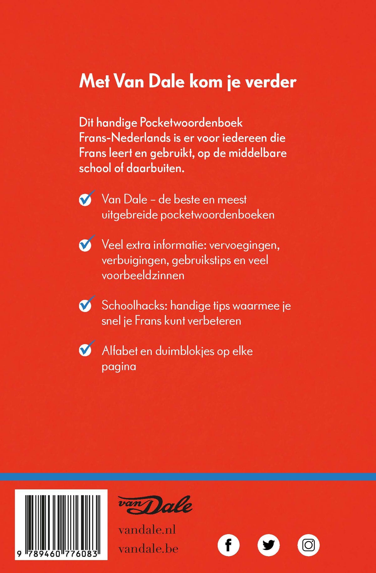 Achterzijde van het boek 'Van Dale Pocketwoordenboek Frans-Nederlands'