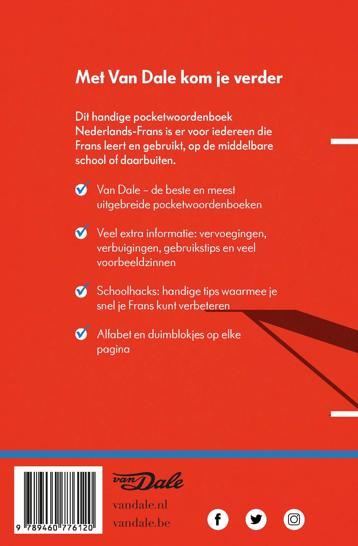 Achterzijde van het boek 'Van Dale Pocketwoordenboek Nederlands-Frans'