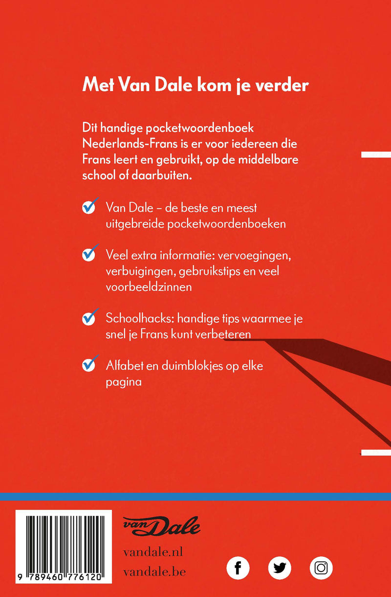 Achterzijde van het boek 'Van Dale Pocketwoordenboek Nederlands-Frans'
