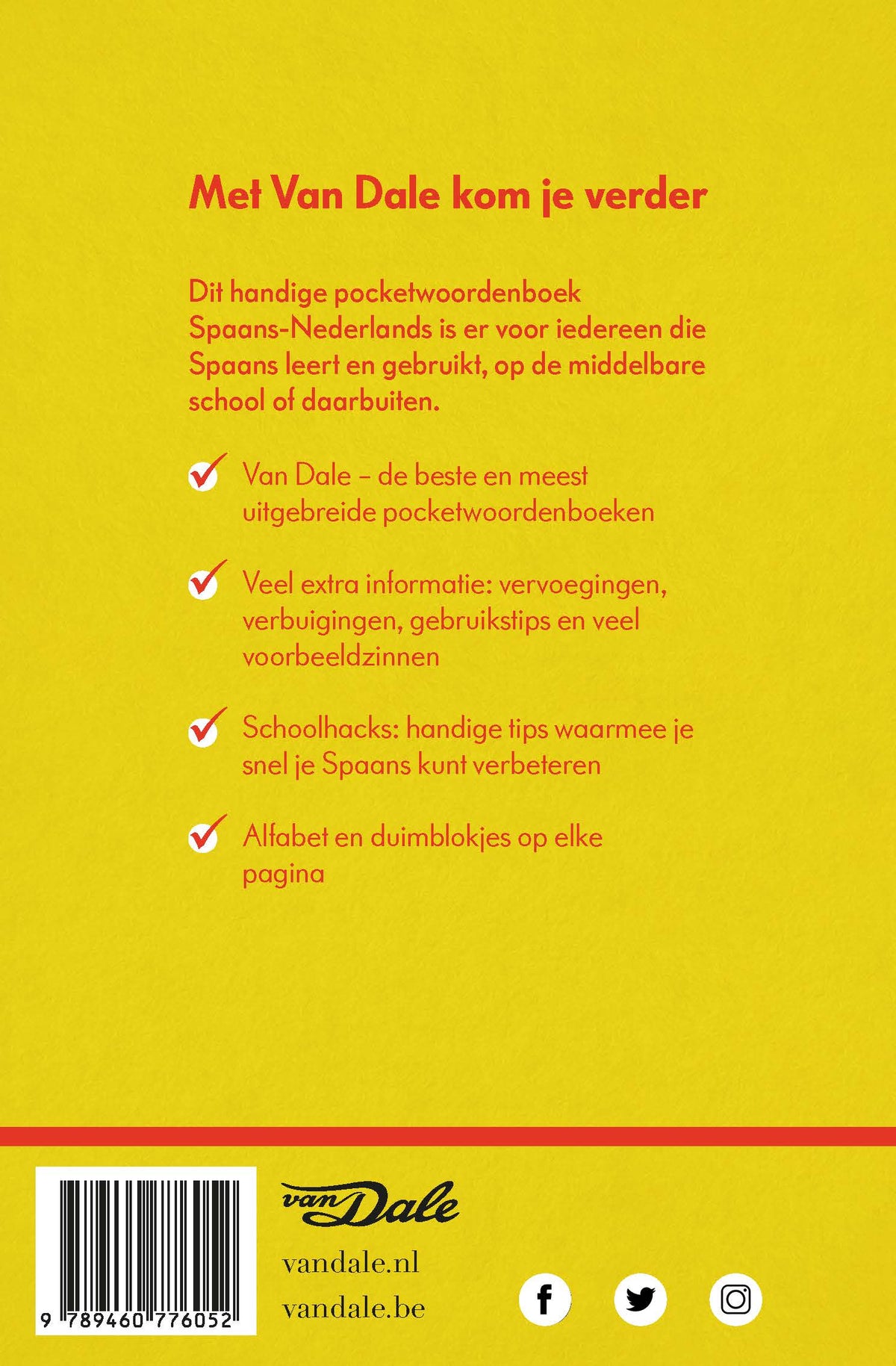Achterzijde van het boek 'Van Dale Pocketwoordenboek Spaans-Nederlands'