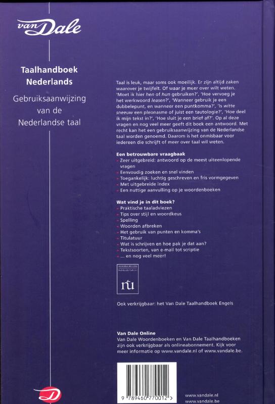 Achterzijde van het boek 'Van Dale Taalhandboek Nederlands'