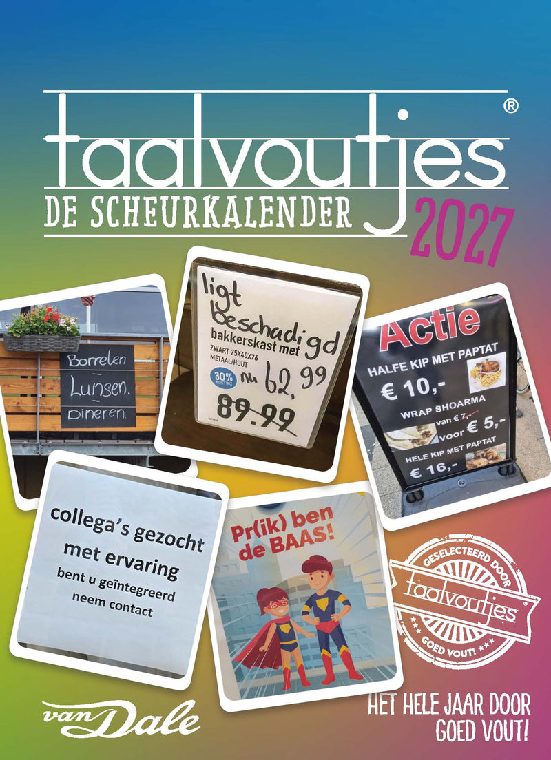 Voorzijde van het boek 'Taalvoutjes Scheurkalender 2027'