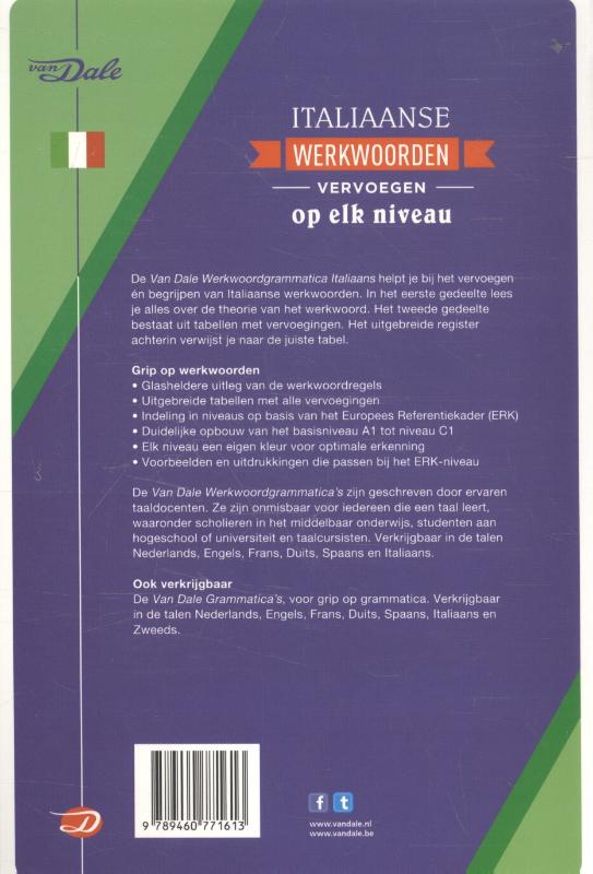 Achterzijde van het boek 'Van Dale Werkwoordgrammatica Italiaans'
