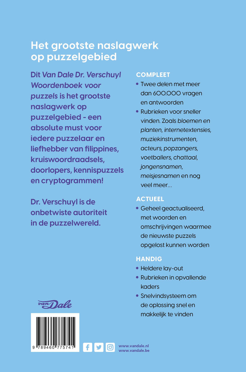 Achterzijde van het boek 'Van Dale Dr. Verschuyl Woordenboek voor Puzzels - extra groot' 